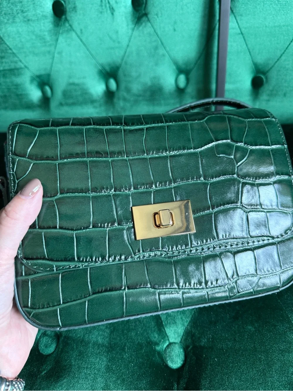 J.Crew Edie Old Forest Green Croc Embossed Italian Leather Crossbody NWT